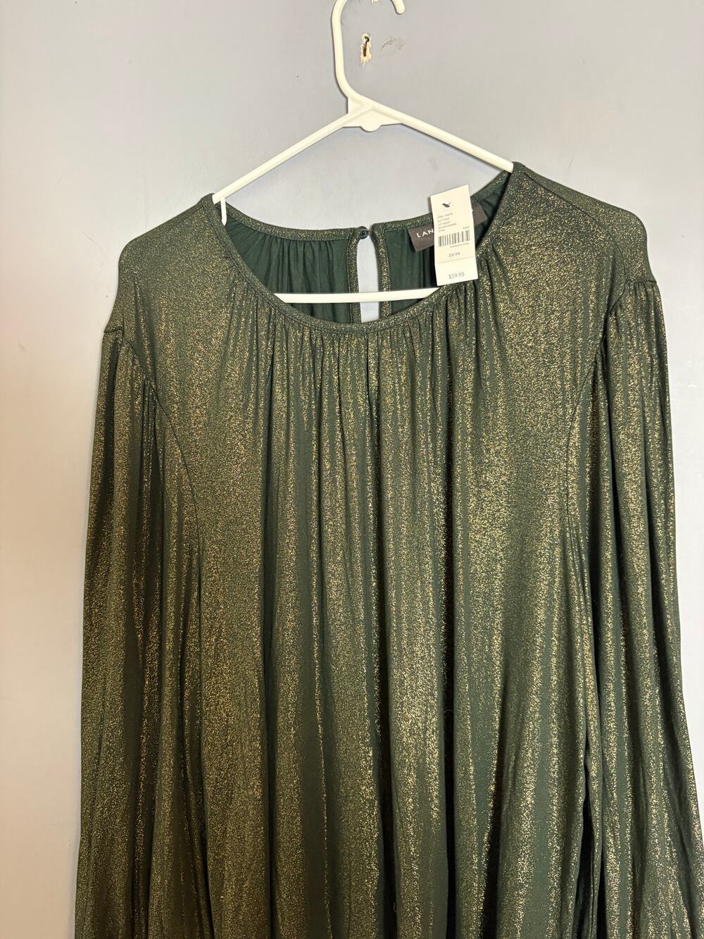 Lane Bryant Womens Metallic Olive Gold Long Sleeve Blouse 22/24